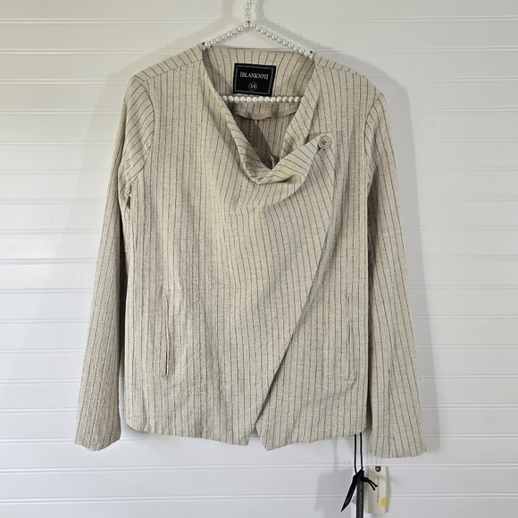 NWT Anthropologie Blanknyc Evereve Linen Blend Pinstripe Jacket XS Cream - Picture 7 of 13